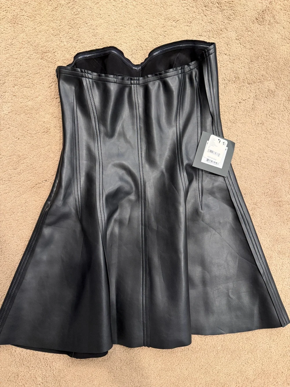 Norma Kamali Black Faux Leather Dress with Strapless Silhouette Size L BRAND NEW - Picture 3 of 5